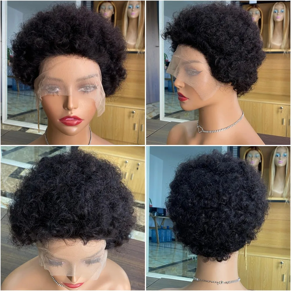 Bulk Sale Fluffy Afro Kinky Curly Human Hair Wigs For Black Women Natural African Pixie Cut Lace Wigs On Promotion