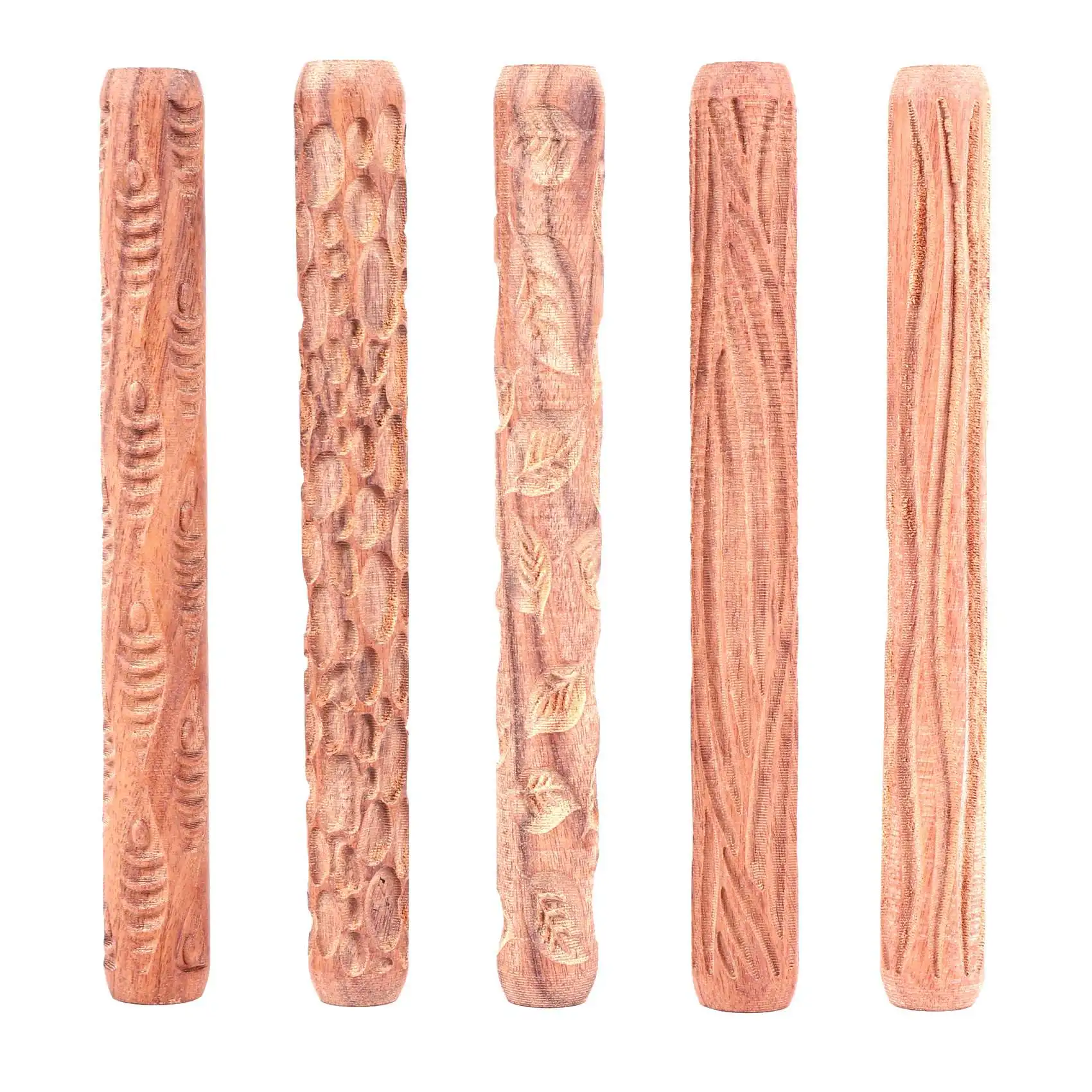 【CYBER MONDAY】5PCS Pottery Tools Wood Hand Rollers for Clay Clay Stamp Clay Pattern Roller