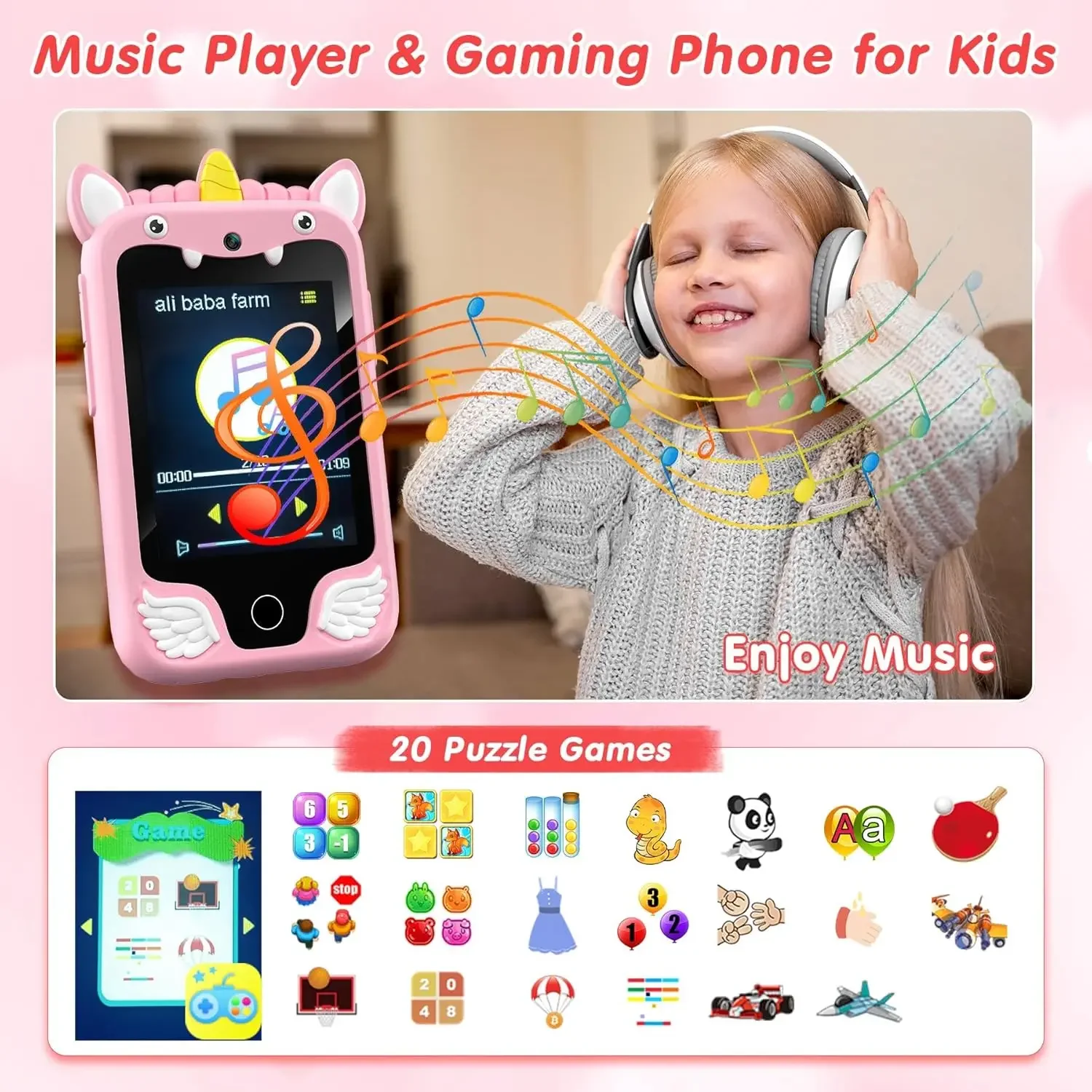 Crianças câmera de telefone inteligente brinquedos touchscreen unicórnio bebê móvel mp3 player câmera digital brinquedos educativos para meninas meninos idade 3-8