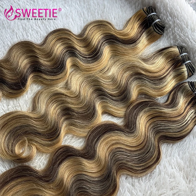 Highlight Body Wave Echthaar-Bündel 100% Brasilianisches Jungfrauenhaar 4/27/613 Honigbraune Farbe Remy-Haarverlängerungen Bündel – Detail 4