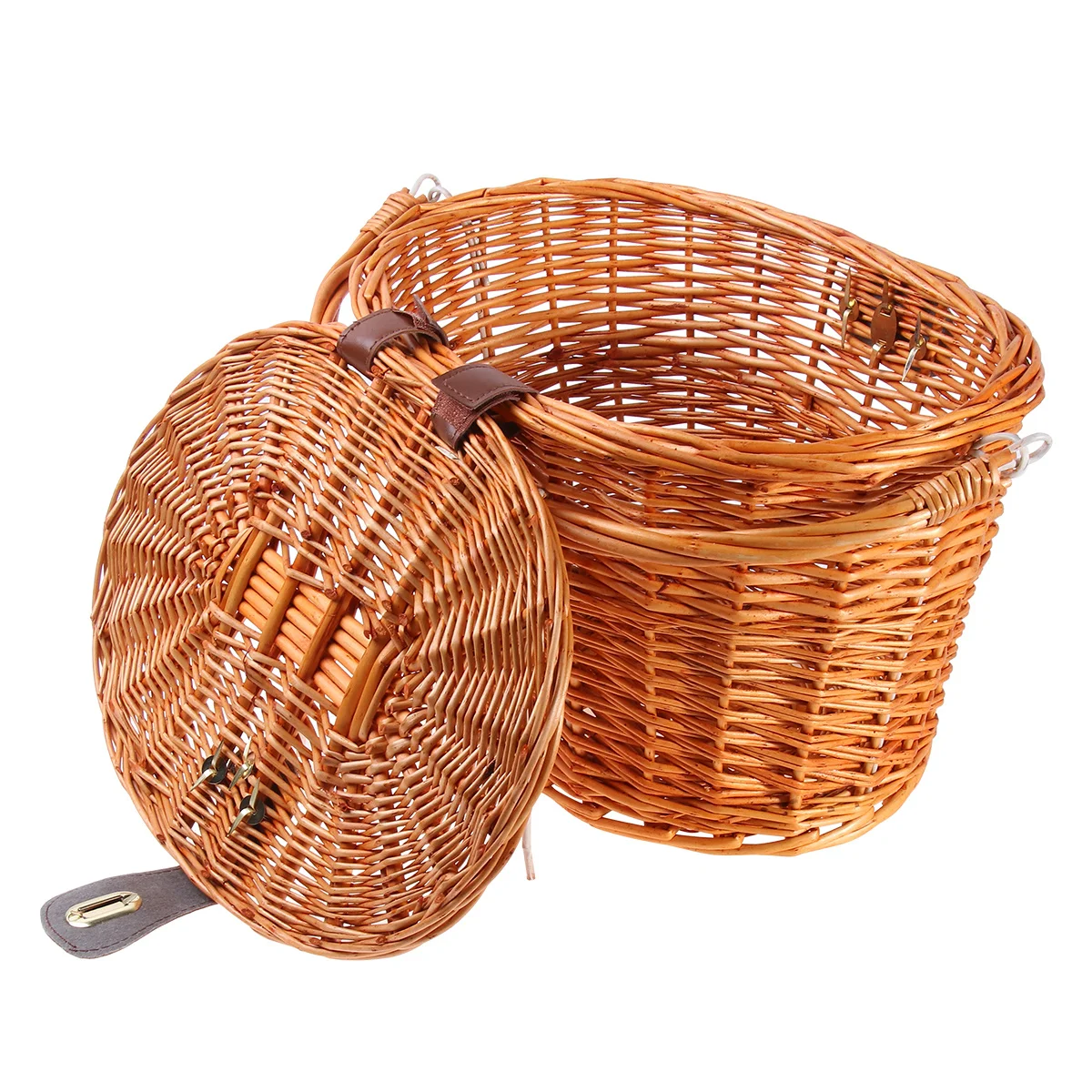 

Bicycle Front Wicker Handlebar Basket Large Capacity With Lid Natural Style Bike Basket For Women Men Cycling Riding