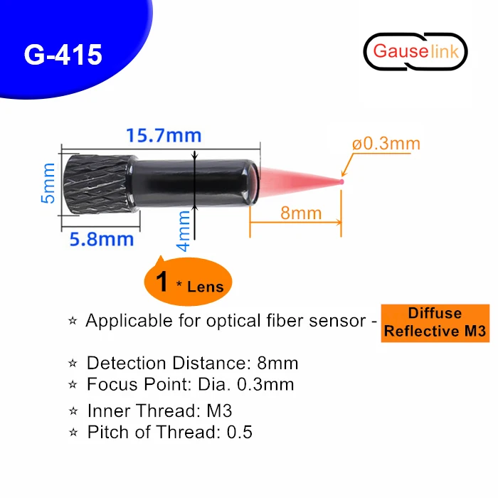 Optischer Fasersensor, Fokuslinse, Spiegel, optisch, M3, M4, M6, für diffuse reflektierende Durchgangsstrahl-Lichtschranke, Gauselink – Detail 5