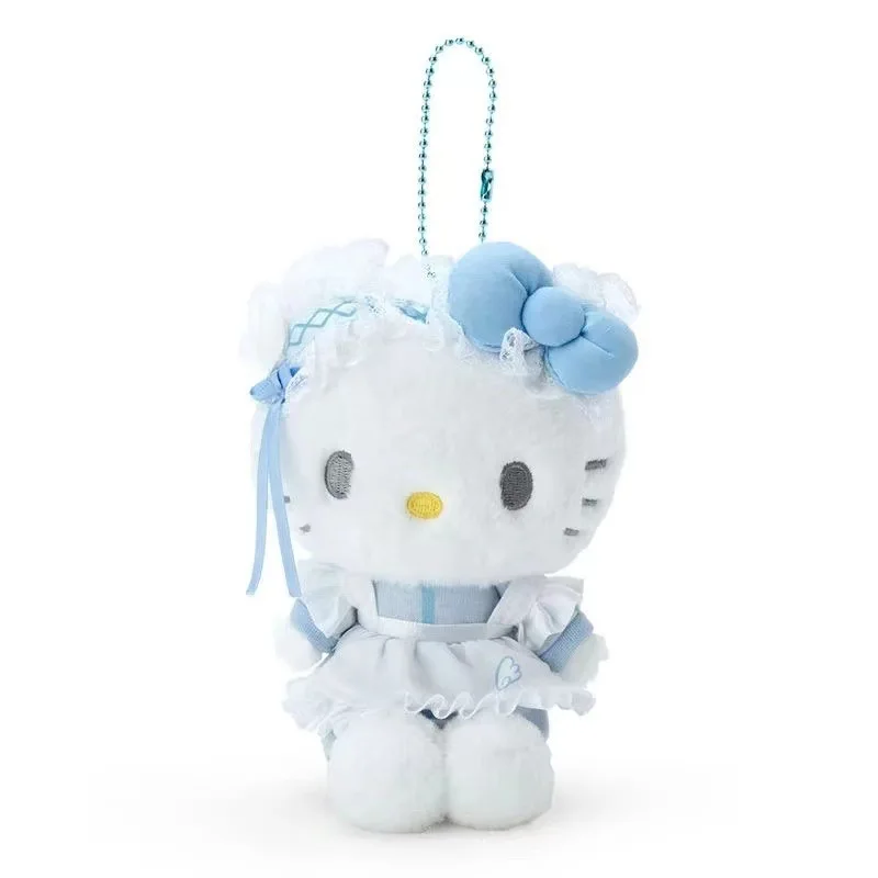 ชุดยูนิฟอร์มนางฟ้าสาวใช้ลาย SANRIO Kuromi Cinnamoroll พวงกุญแจตุ๊กตาขนฟูชุดของขวัญสำหรับเด็กผู้หญิงพวงกุญแจห้อยกระเป๋า Hello Kitty