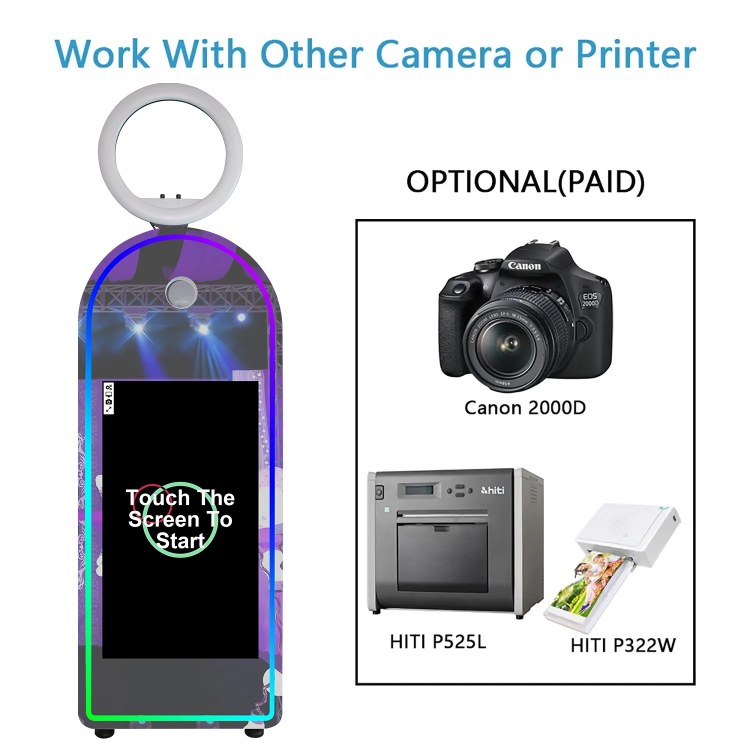 Duży fotobudka z lustrem, darmowe oprogramowanie DSLRbooth, pierścień LED, drukarka i stojak na drukarkę, sprzedaż bezpośrednio z fabryki.