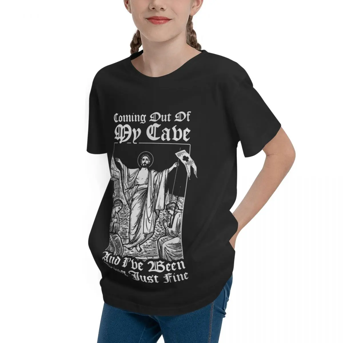 Teenagers Coming Out Of My Cave Jesus Women's T-Shir Basic Short Sleeve T-Shirt Funny Modern Tees Unique Vintage