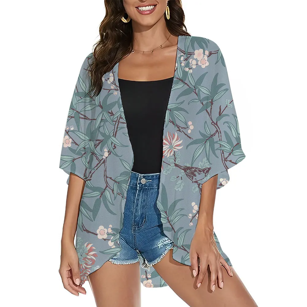 New Kimono Cardigan Cover Up Chiffon Bikini Swimwear Beach Coats With Jeans Plus Size Half Sleeve Shirts Open Front Tops Summer