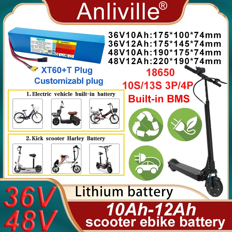 

NEW Scooter battery 36V 48V 10Ah 12Ah 18650 Lithium Battery pack motor Built-in 15A BMS For Electric scooter E-tools Spare cells