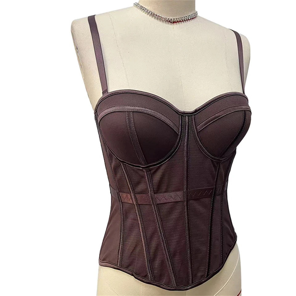 Becirzet Elegantes Formgebendes Sexy Spitzenkorsett Damen-Bustier Taillentrainer Schlankes Crop-Top Körperformer Mehrfarbiger Fischgräten-BH – Detail 15