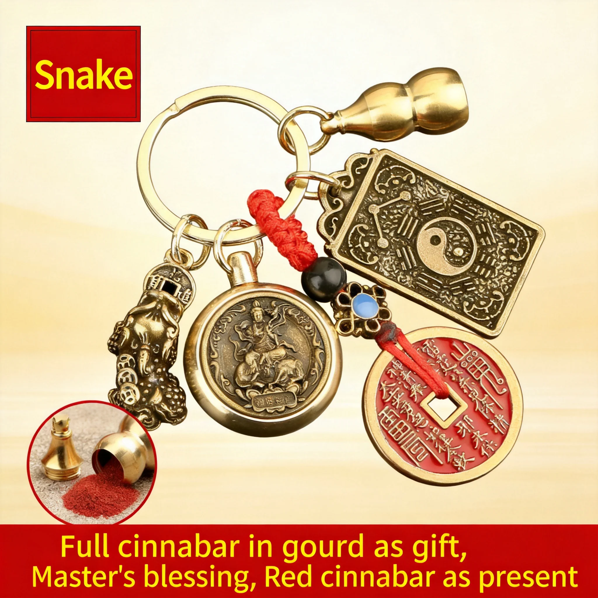2026 Chinese Style Year Of The Snake Zodiac Patron Saint Keychain Brass Mountain Ghost Coin Pixiu Tag Gourd Lucky Charm For Keys