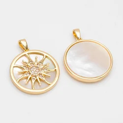 18MM 18K Gold Plated Shell Zircon Sun Pattern Charm Pendant, Sun Charm Pendant For DIY Bracelet Necklace Making