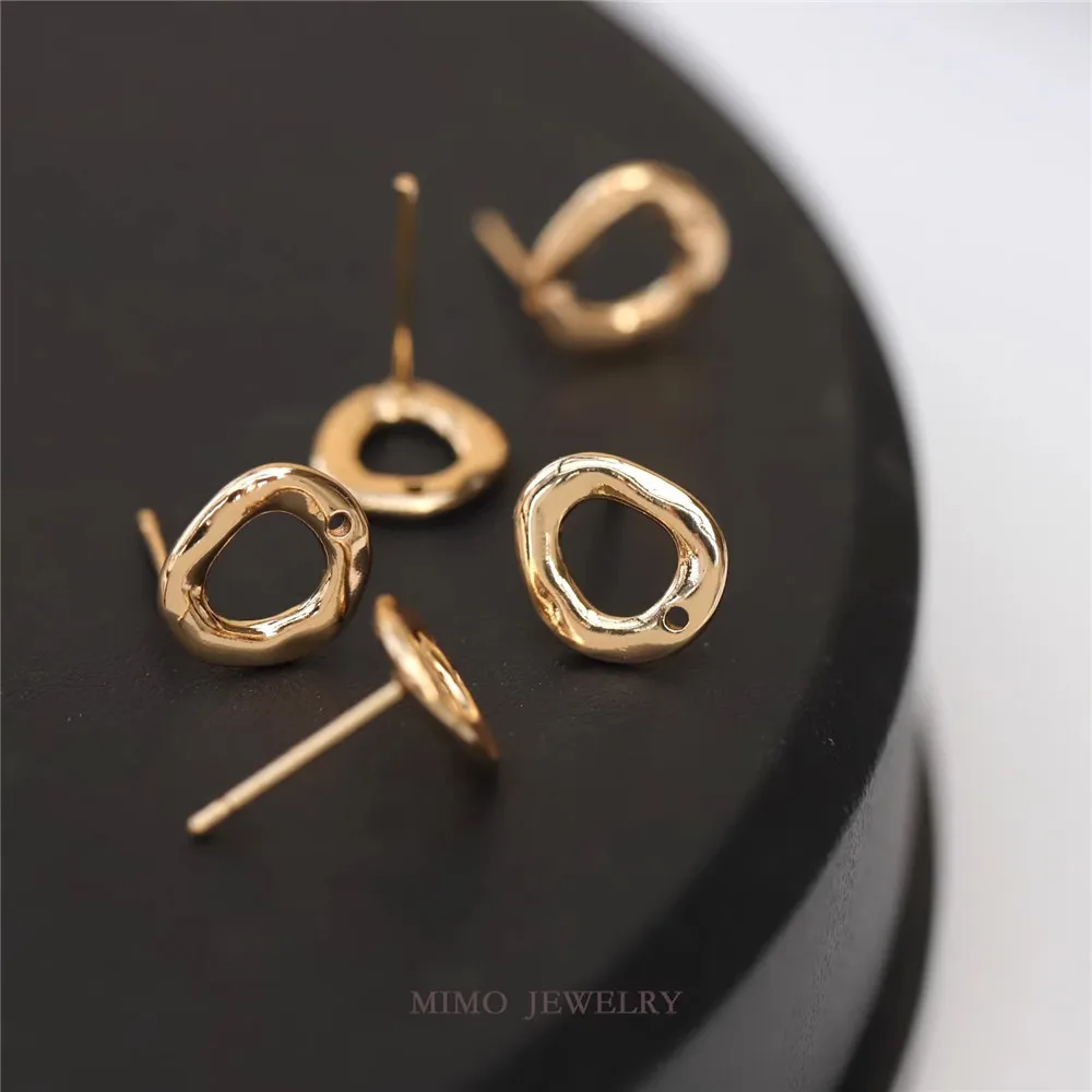 Copper Plated Real Gold Irregular Hollow Ring Perforated Earrings 925 Silver Needle Earrings DIY Charm Accessories