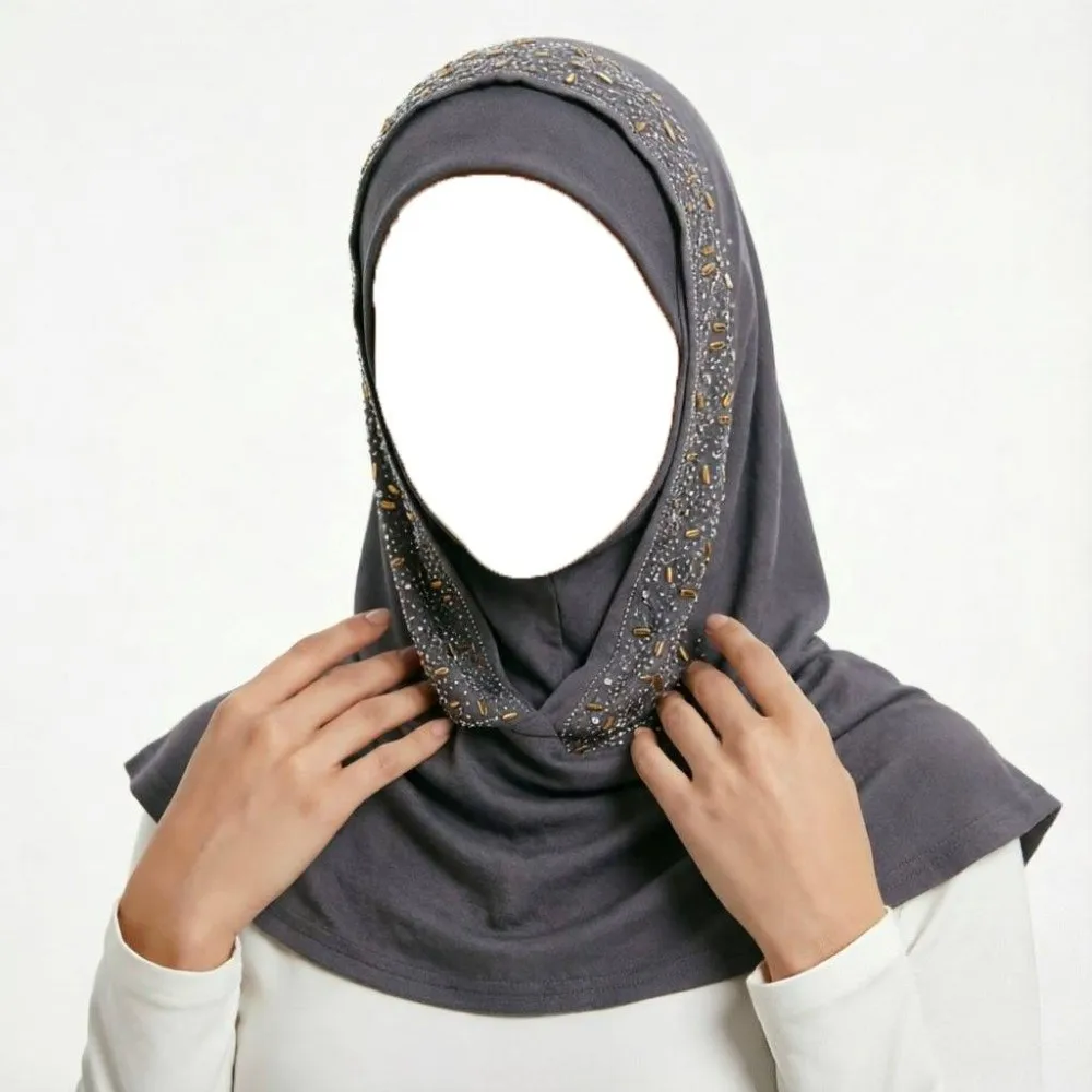 New Rhinestone Decor Instant Hijab Cap Stretchable Soft Elastic Pull on Hijab Lightweight Breathable Head Wrap Hat Women