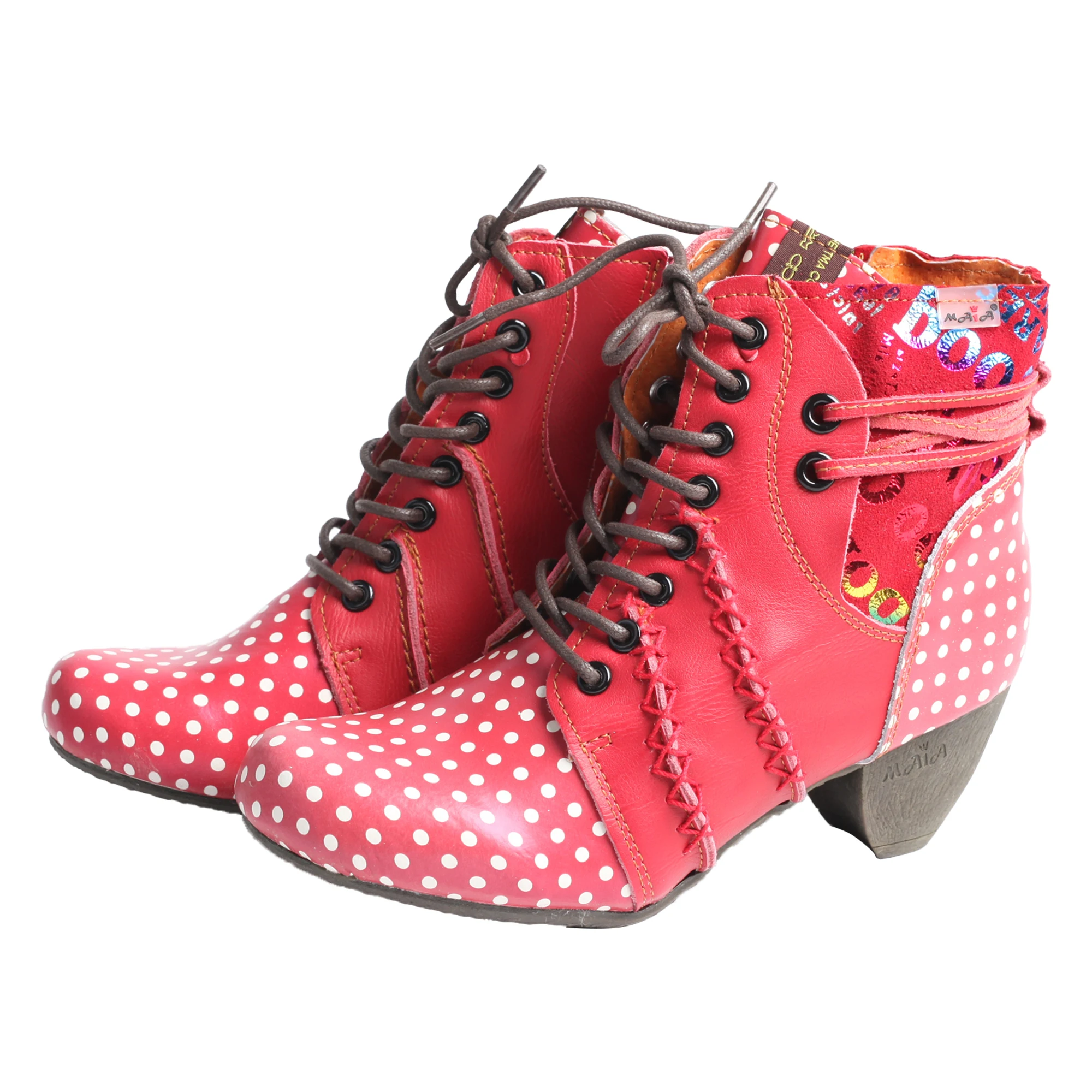 TMA EYES Fashionable Polka Dot High-heeled Women Boots Genuine Leather