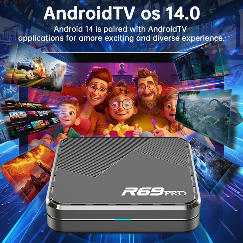 Janmifly R69 PRO Set Top Box Android 14 Allwinner H728 WiFi 6 Mendukung Ultra HD 8K Bluetooth 5.0 Smart TV Box Netflix YouTube