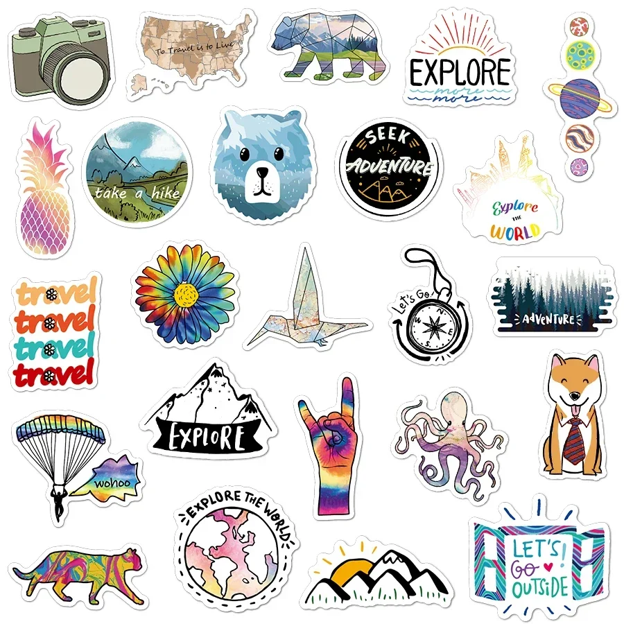 Autocollants dessin animé waterproof, 50 pièces, stickers, pour l'extérieur, pour ordinateur portable, téléphone, valise, skateboard, moto, voiture, jouet pour enfant, JDM