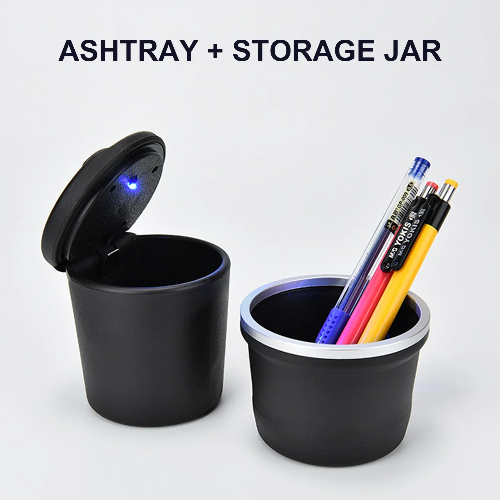 

Stainless Steel Car Ashtray 2-In-1 LED Light Lid Smell Proof Universal Cup Holder
