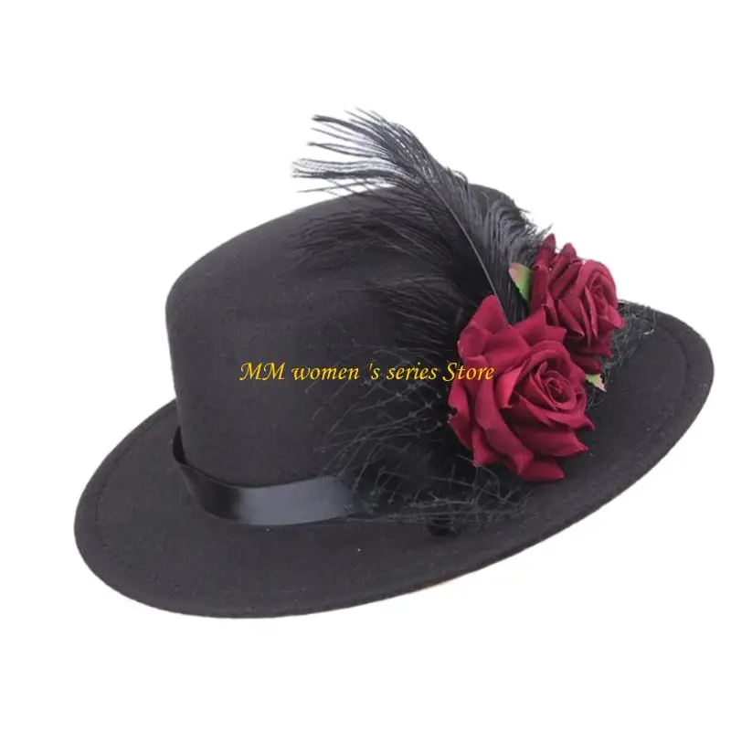 Q39c Steampunk Victorian Hat Cape Hats Vintage Flowers Hat For Womens Men Halloween Cosplay Akcesoria