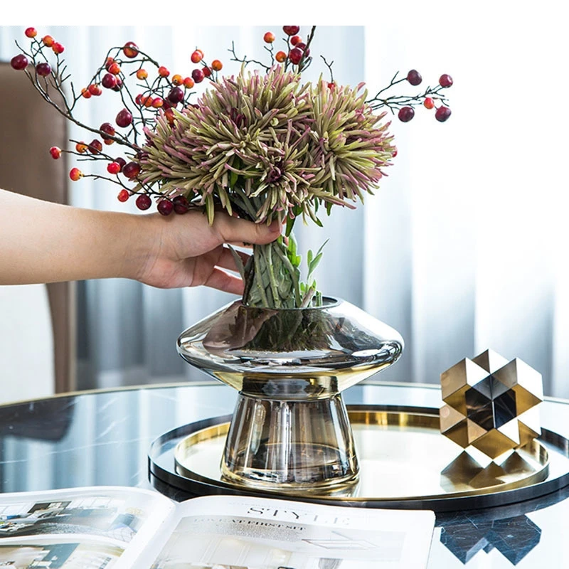 Mushroom Shape Glass Vase Plating Silver Craft Flower Pot Modern Hydroponics Floral Arrangement Flowers Home Decoration