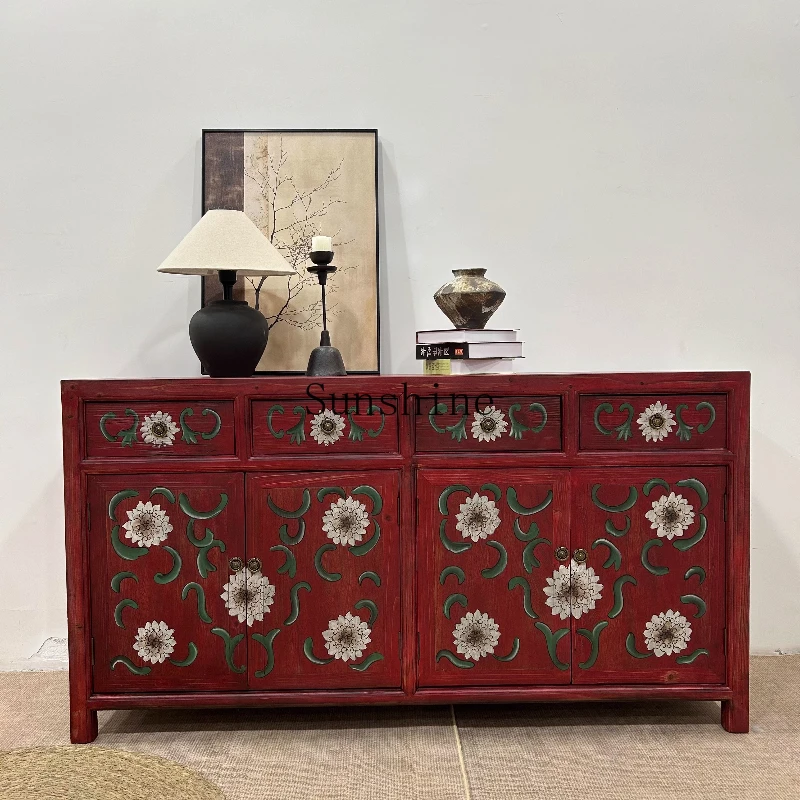 

Medieval elm antique pure hand-painted locker