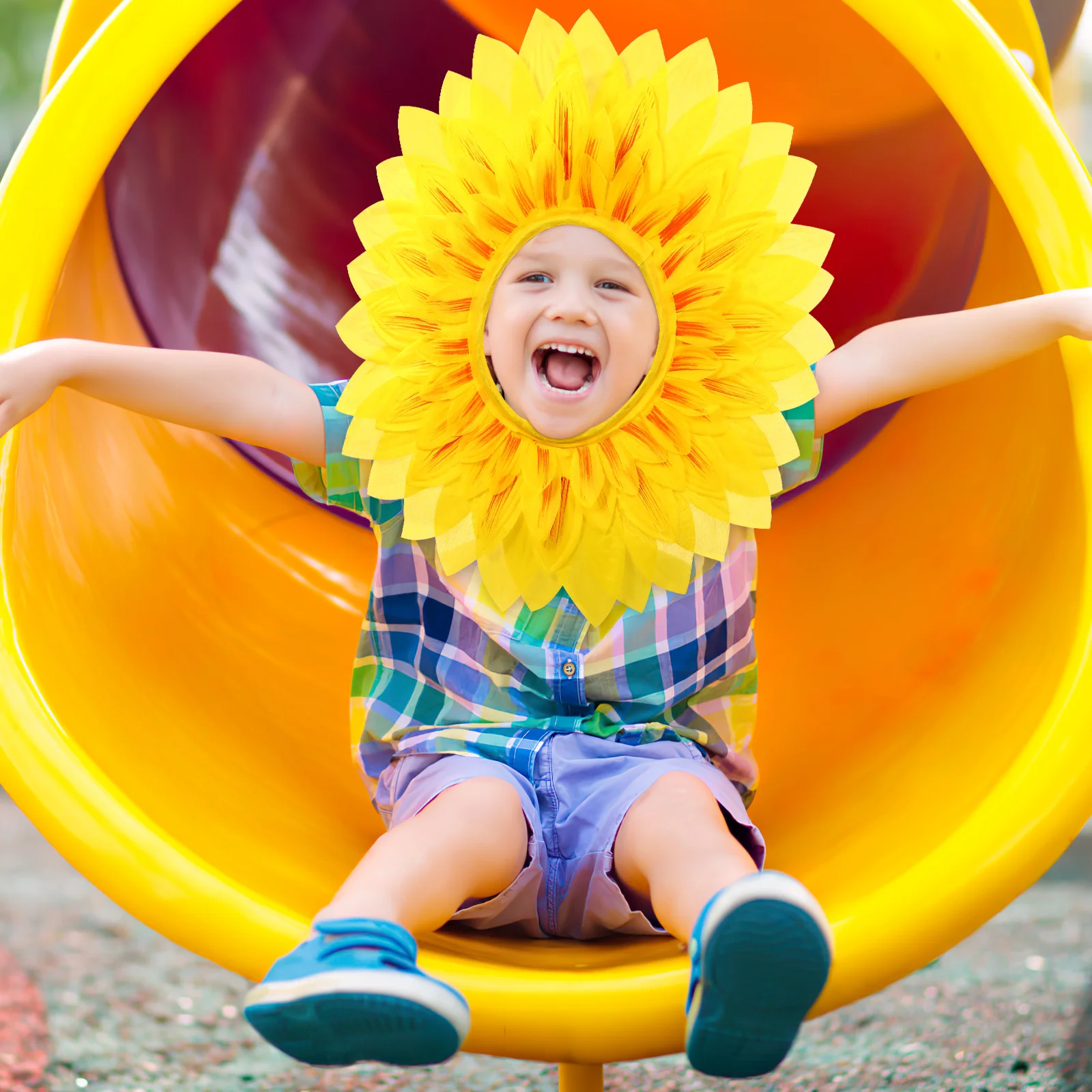 

Sunflower Headgear Headdress Costume Yellow Face Cover Party Supplies Decor Accessory for Kindergarten Games Props Novelty