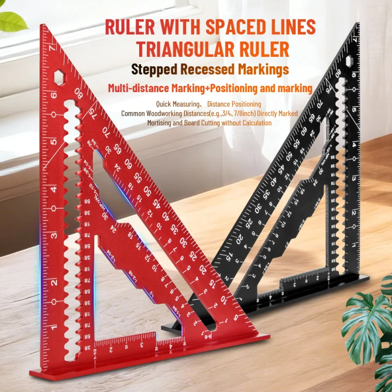 7inch Aluminum Alloy Carpenter Square Metric & Imperial 90 Degree Right Angle Ruler for Woodworking