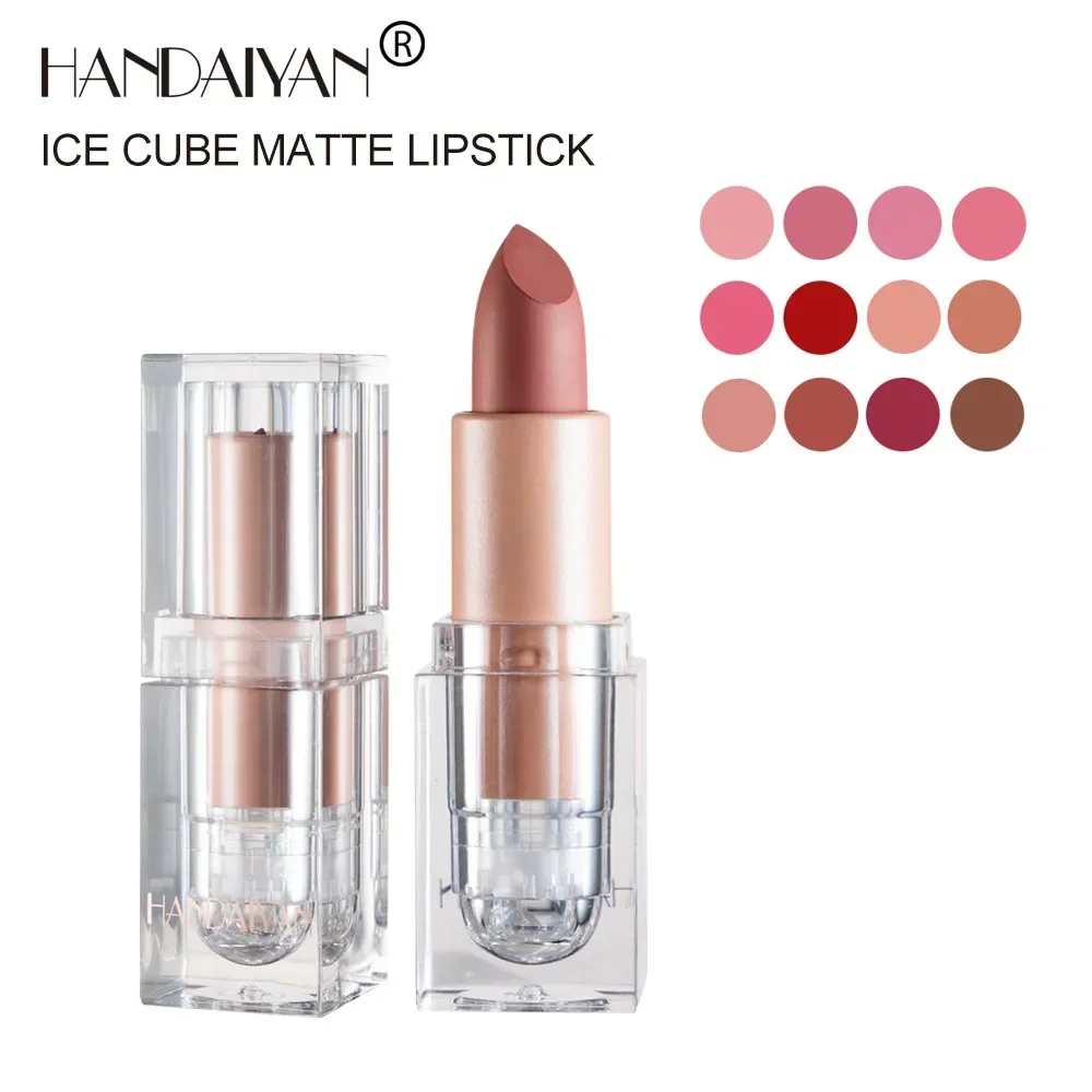 Transparent Tube Rotatable Matte Lipstick Velvet Lips Makeup Cosmetics Longlasting Waterproof Popular Women's Gifts Nude 12Color