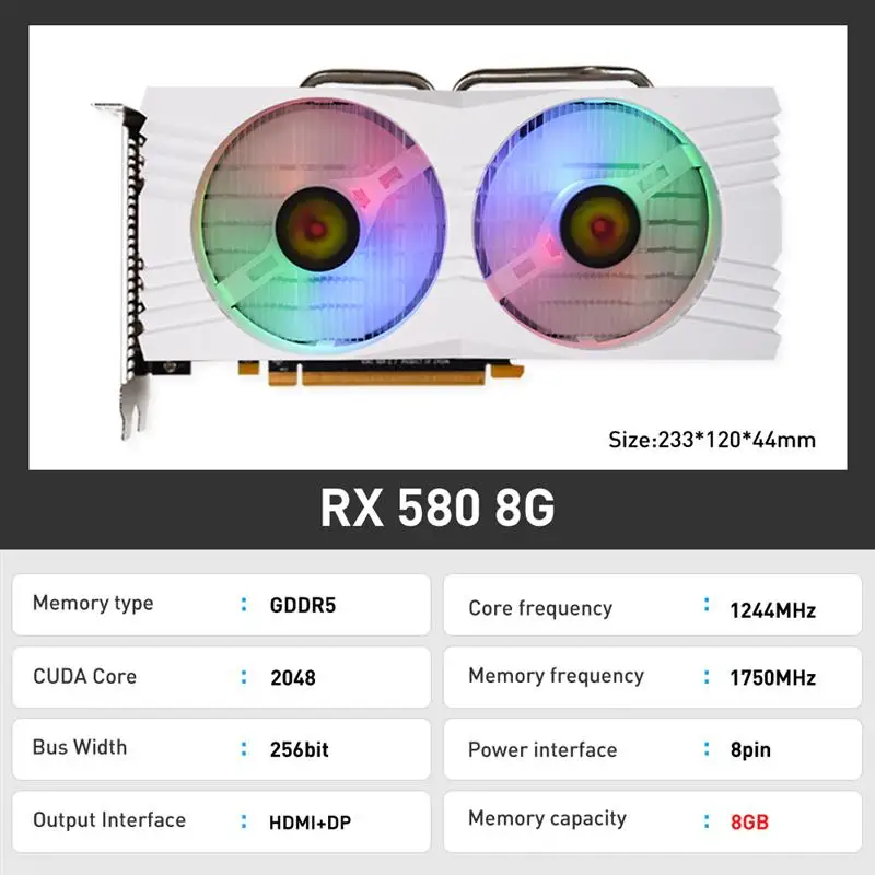 AMD Radeon RX580 8G 비디오 카드, 게이밍 카드, 데스크탑 그래픽 카드, RX 580, 8GB, 2048SP, GDDR5 256 비트, GPU, 신제품