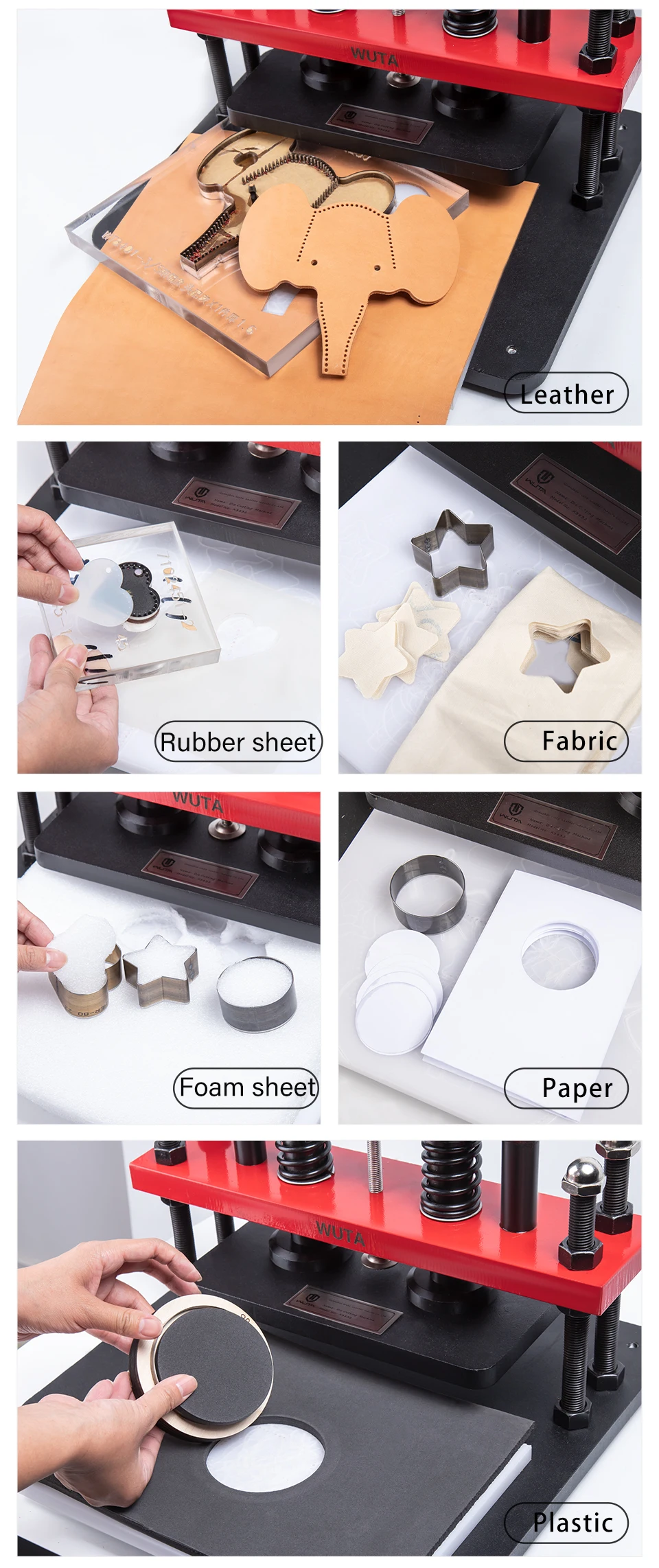 WUTA Pro Leather Cutting Machine Manual Die Cutter Embossing Shaping Tools Hand Press Mold DIY Punching Fabric Paper (Size L)