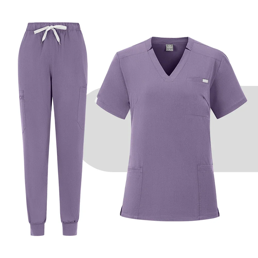 ชุดพยาบาลผ่าตัดสำหรับผู้หญิงชุดเสื้อ + กางเกงแขนสั้นชุดพยาบาลคลินิกทันตกรรมสำหรับร้านเสริมสวย