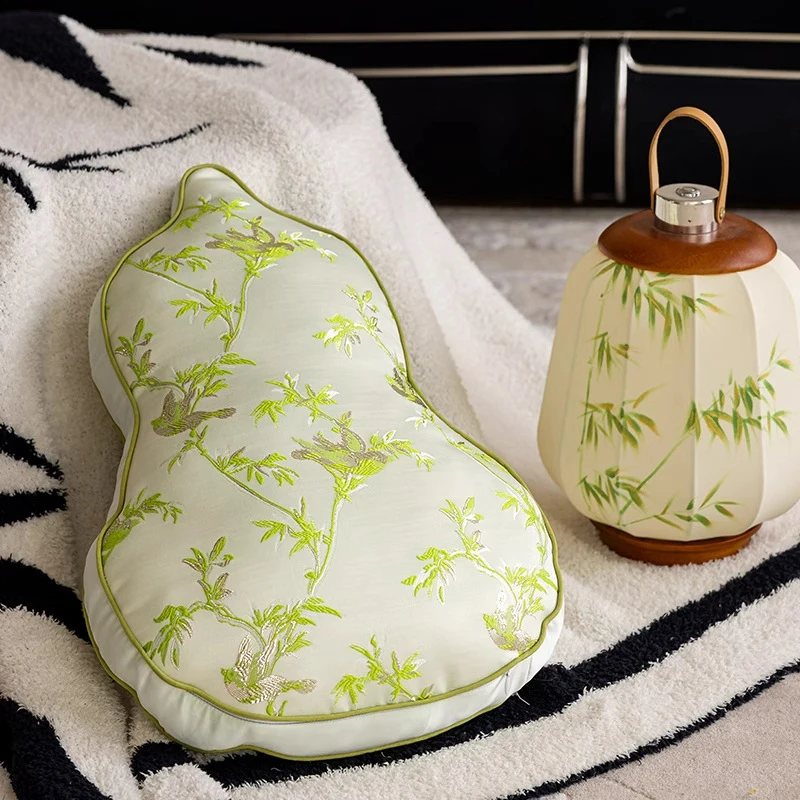 Chinese Style Lantern Shape Cushion Embroidered Pillow Butterfly Gourd Cushion New Year Decor Sofa Bedside Waist Support Cushion