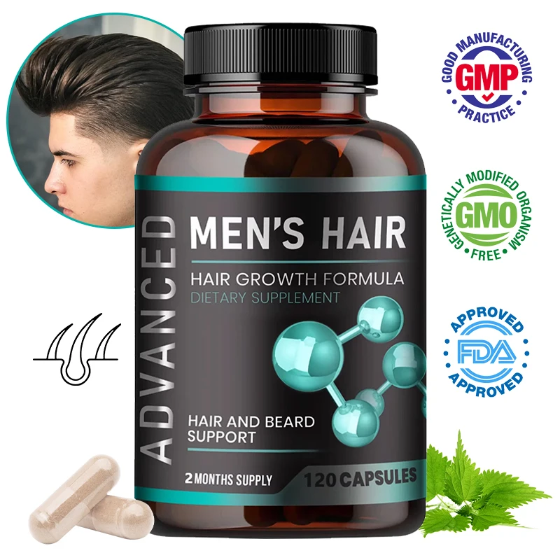 Hair Growth Vitamins for Men - Thick Hair and Beard - Helps with Thinning and Hair Loss, Natural Dietary Supplement