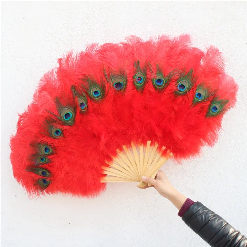 Fluffy Ostrich Feather Fan Wedding Props Decoration Performance Peacock Feathers Hand Fan Christmas Plume Accessories DIY Decor