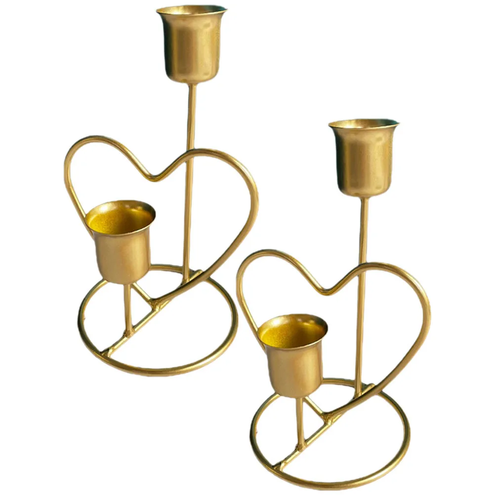 

2Pcs Heart Holder Nordic Iron Taper Candlestick Decorative Tabletop for Wedding Dinner Party Home Decor