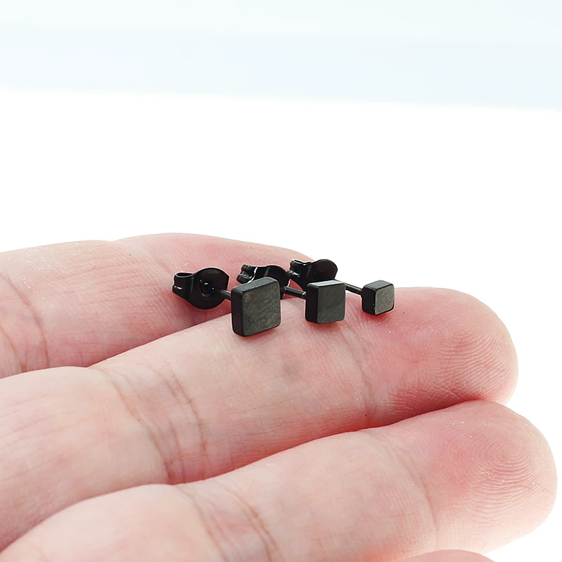 Titanium 316L Stainless Steel Square Black-color Planting Push-back Stud Earrings 3/4/5mm No Fade Allergy Free Fashion Jewelry