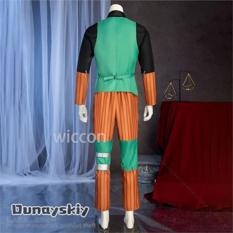 أنيمي فروي مون ليجيندز تأثيري AZ زي البرتقال شريط موضة الدعاوى سترة الأخضر ربطة القوس فيونكة طويلة الأبيض الباروكات هالوين الدعاوى