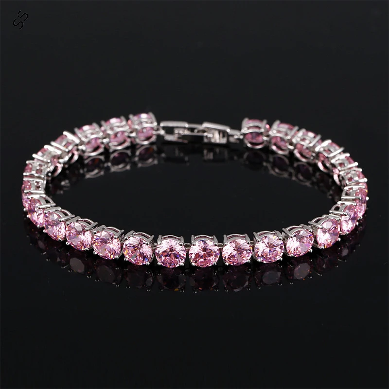 Super Bling AAA Zircon Gemstone One Row Diamond Bracelet Fashion Simple Copper Metal Silver Color Hand Chain Accessories