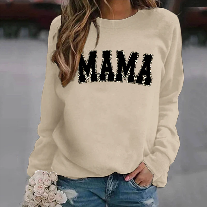 Mothers Day Gift for New Mom Autumn Sweatshirt Wildflowers Leopard Mama Retro Crewneck Sweater Cute Bow Mama Cartoon Sweatshirts