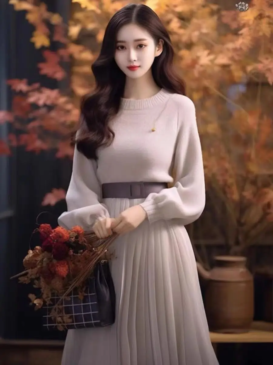 Gagarich Fashion Women French Korean Temperament Goddess Pear Shaped Figure Half Skirt Two-piece Set Autumn Clothing