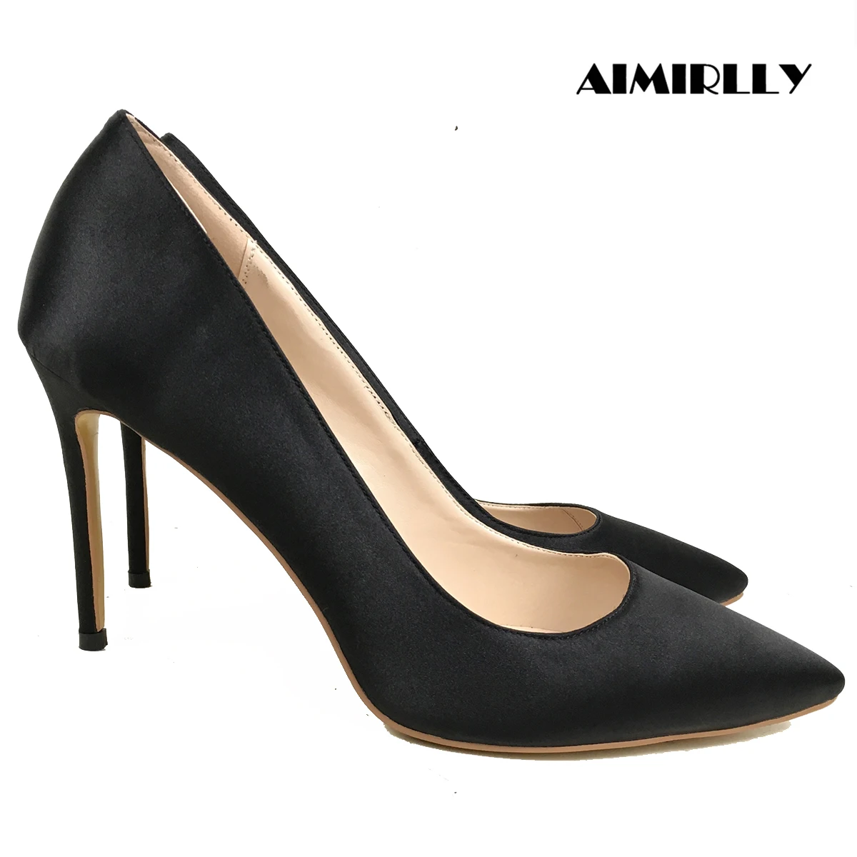 Elegant Shoes Woman Pointed Toe High Heel Pumps Satin Ladies Work Career Stilettos Heels On Sale Black Coffee Customized