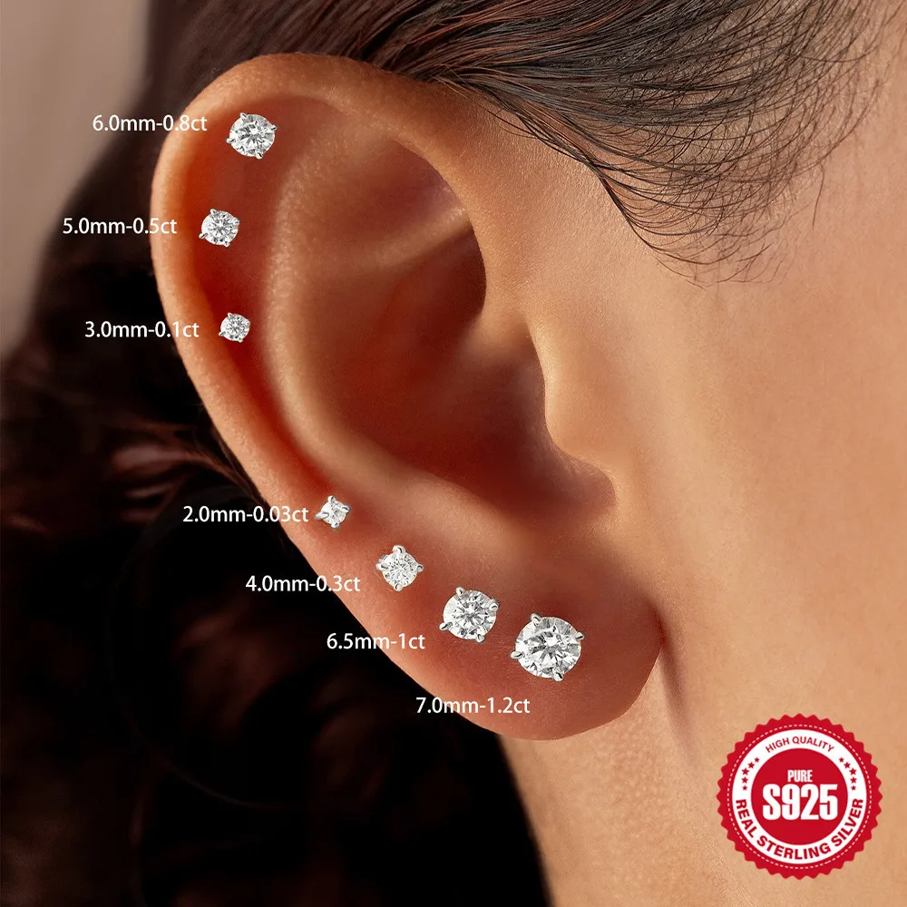 Onnelik New Arrival S925 Sterling Silver Moissanite Four-Prong Flat Top Labret Stud Threaded Cartilage Piercing Ear Jewelry 4