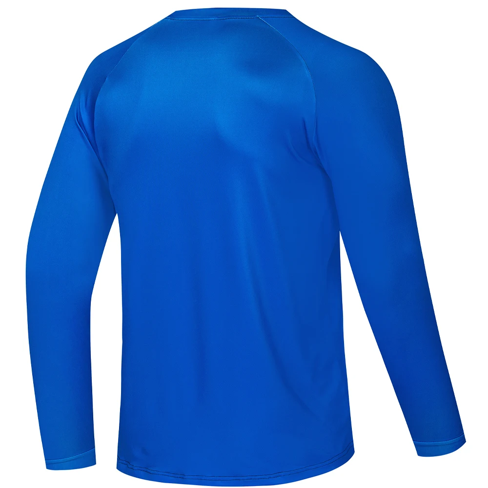 Men Solid Bright Blue Long Sleeve Fishing Shirts Raglan Quick Dry Outdoor Surf Rash Guard Tops