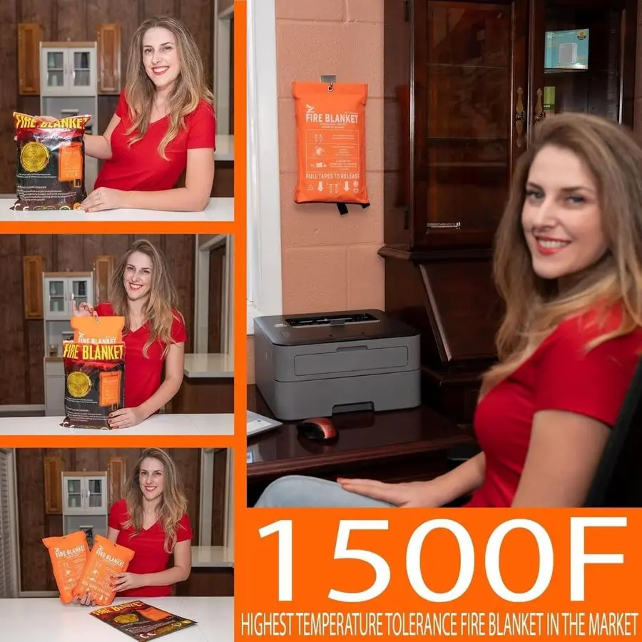 بطانية حريق الطوارئ للمنزل والمطبخ 2 حزمة 1500F وضوح عالية توهج في الظلام سمودر المطبخ بطانية حريق CE شهادة