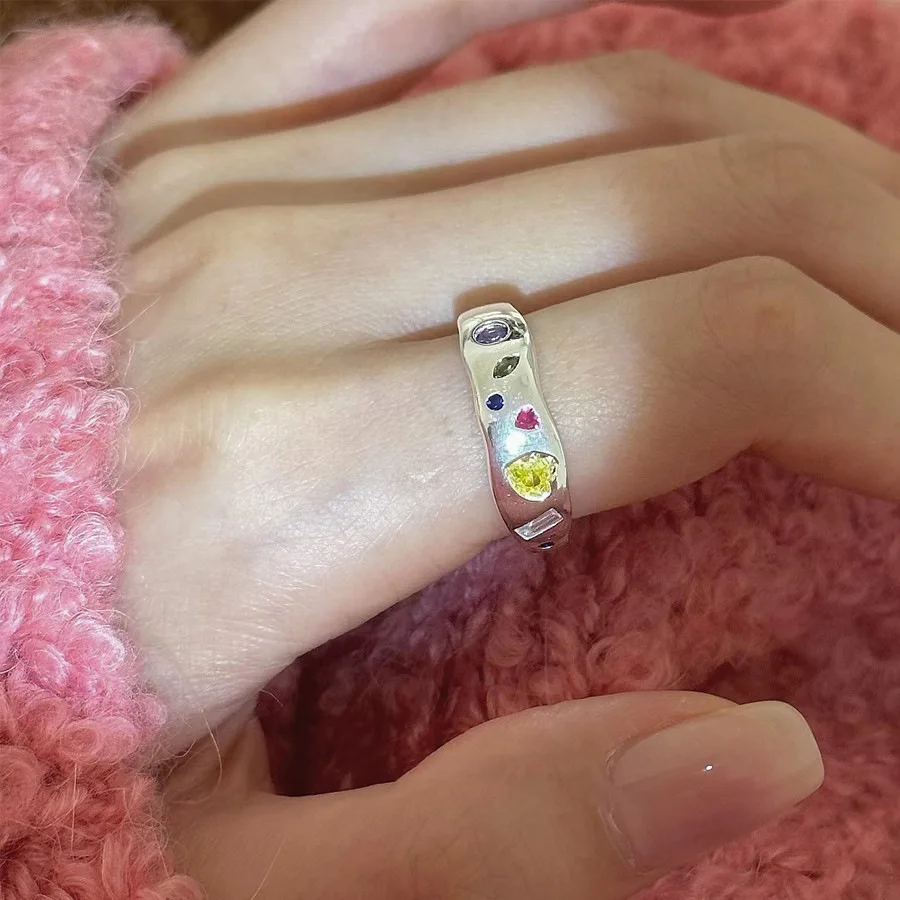 Colorful Candy Diamond Ring, Female Instagram Style, Niche Japanese and Korean New Ring