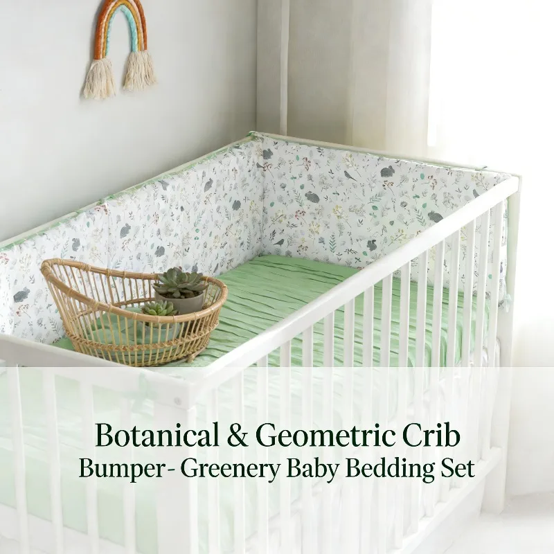 

Мягкий мягкий бампер, хлопковый зеленый цветочный дизайн с птицей и кроликом, 120x30 см, цельный бампер для детской кроватки, защита для кровати, защитная подкладка