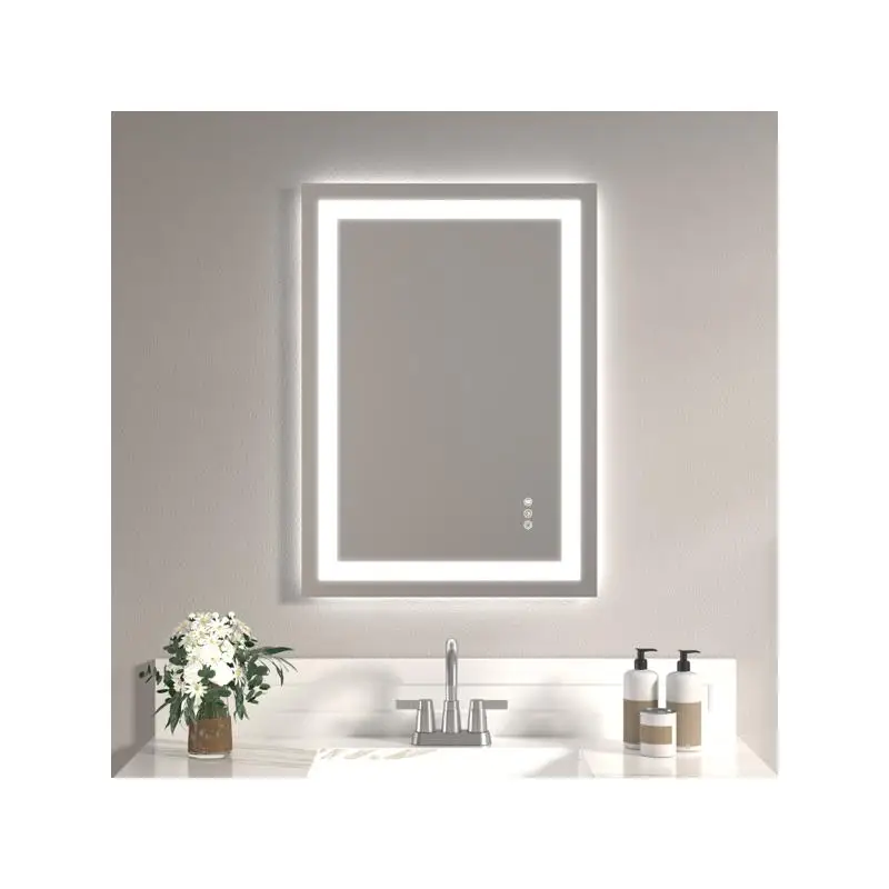 Espelho temperado sem moldura de 20x28 polegadas com tiras de luz dupla LED para iluminação frontal e traseira, envio de fim de semana indisponível