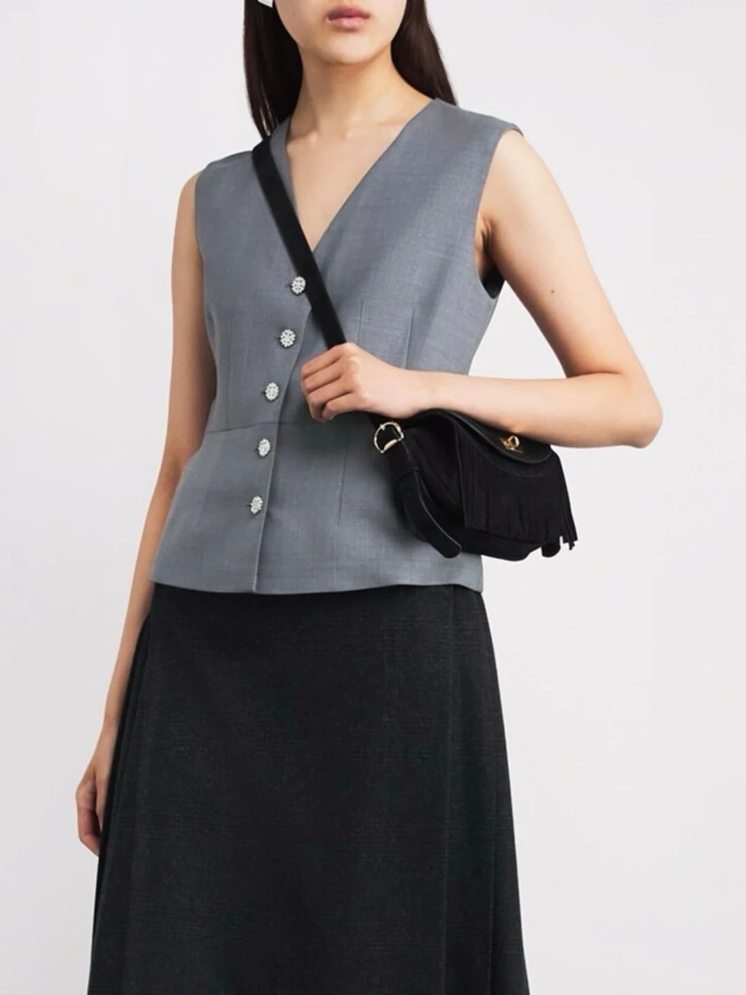 

Early Spring Two-Piece Color Blo irt Vest Dr V-Ne Waist-Cinched mat Sle Women's Faion Inner Wear Light We...