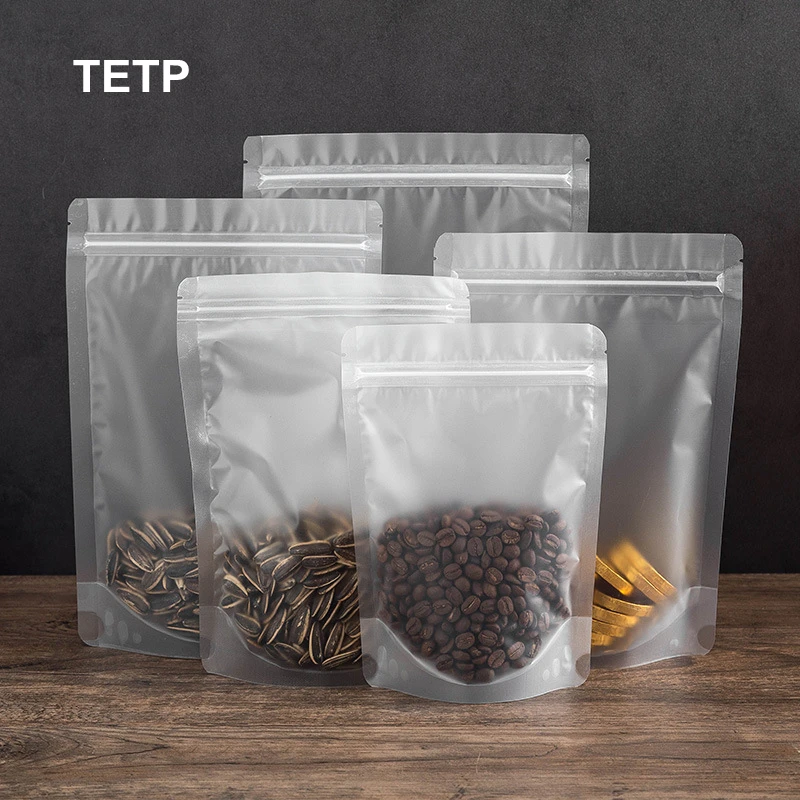 

TETP 50Pcs Frosted Plastic Food Storage Bag Stand Up Snak Nut Tea Packaging Ziplock Bag Waterproof Sealing Reclosable Wholesale