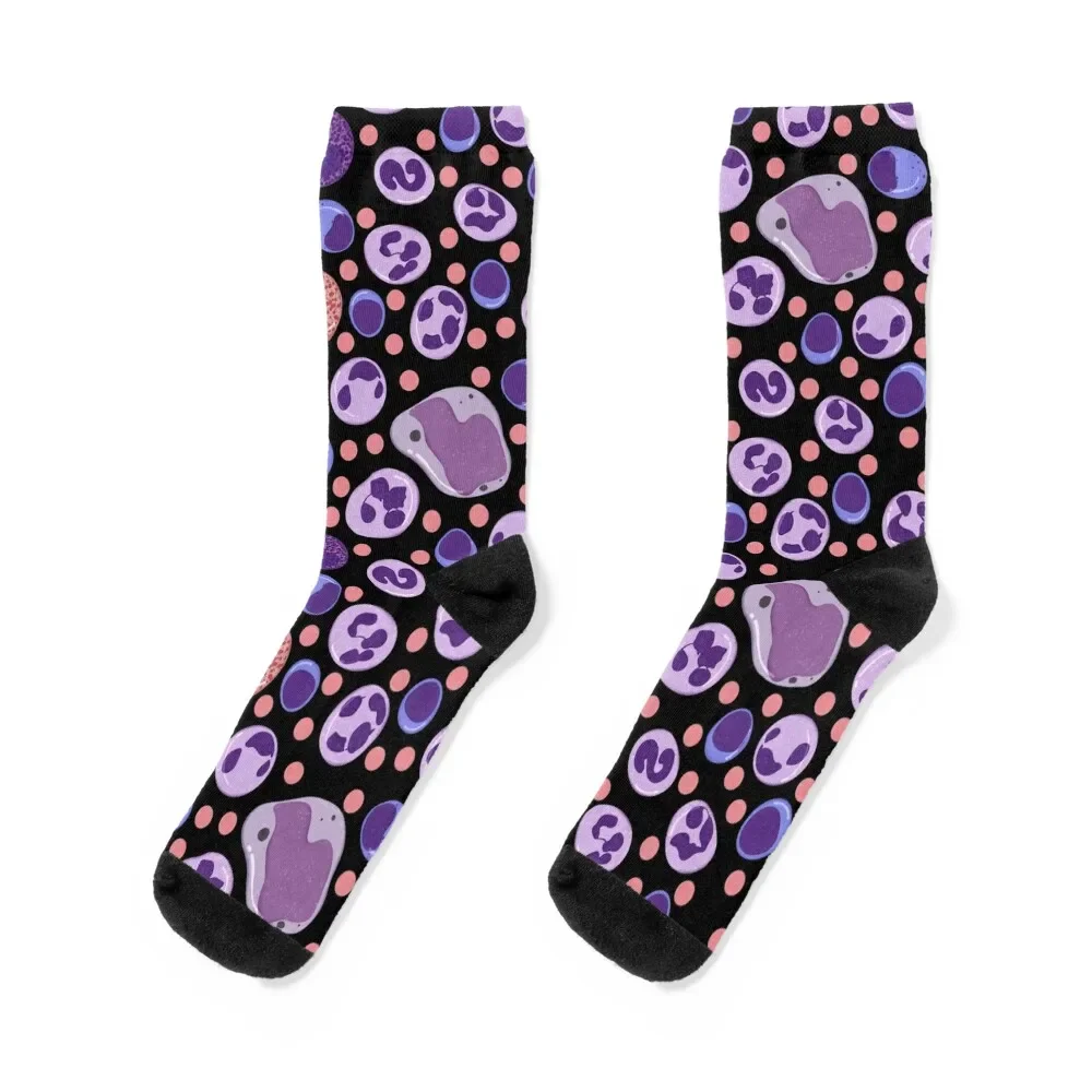 Large White Blood Cell Pattern Black Background Socks Argentina FASHION cotton Socks Women Men\'s