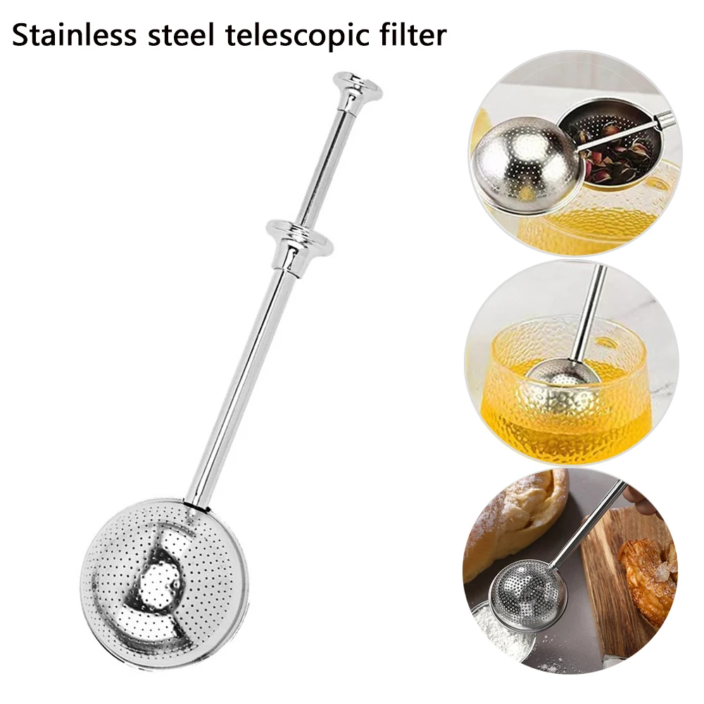 الفولاذ المقاوم للصدأ تلسكوبي كروية الشاي تصفية 304 المطبخ طقم شاي الخبز السكر مسحوق مفرشة تصفية ملعقة أدوات المطبخ