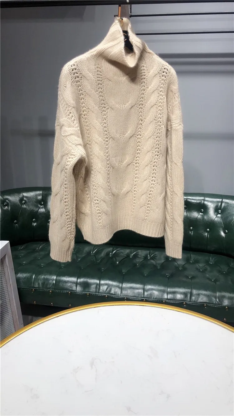 Pink New Women\'s Turtleneck Twist Cashmere Sweater Thickened Twisted Sweater Winter Cardigan Luxury Sueter Pull Femme